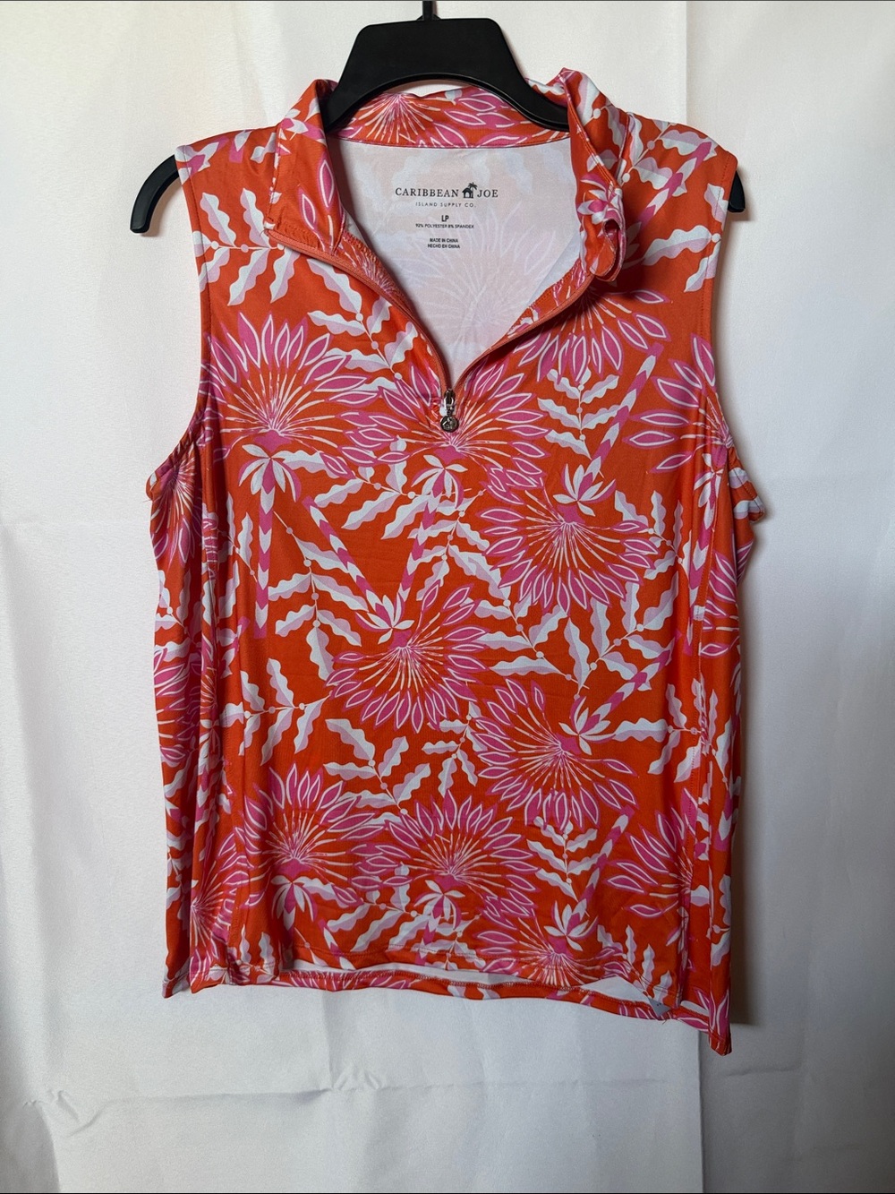 Caribbean Joe Orange Floral Zip-Front Sleeveless Tank